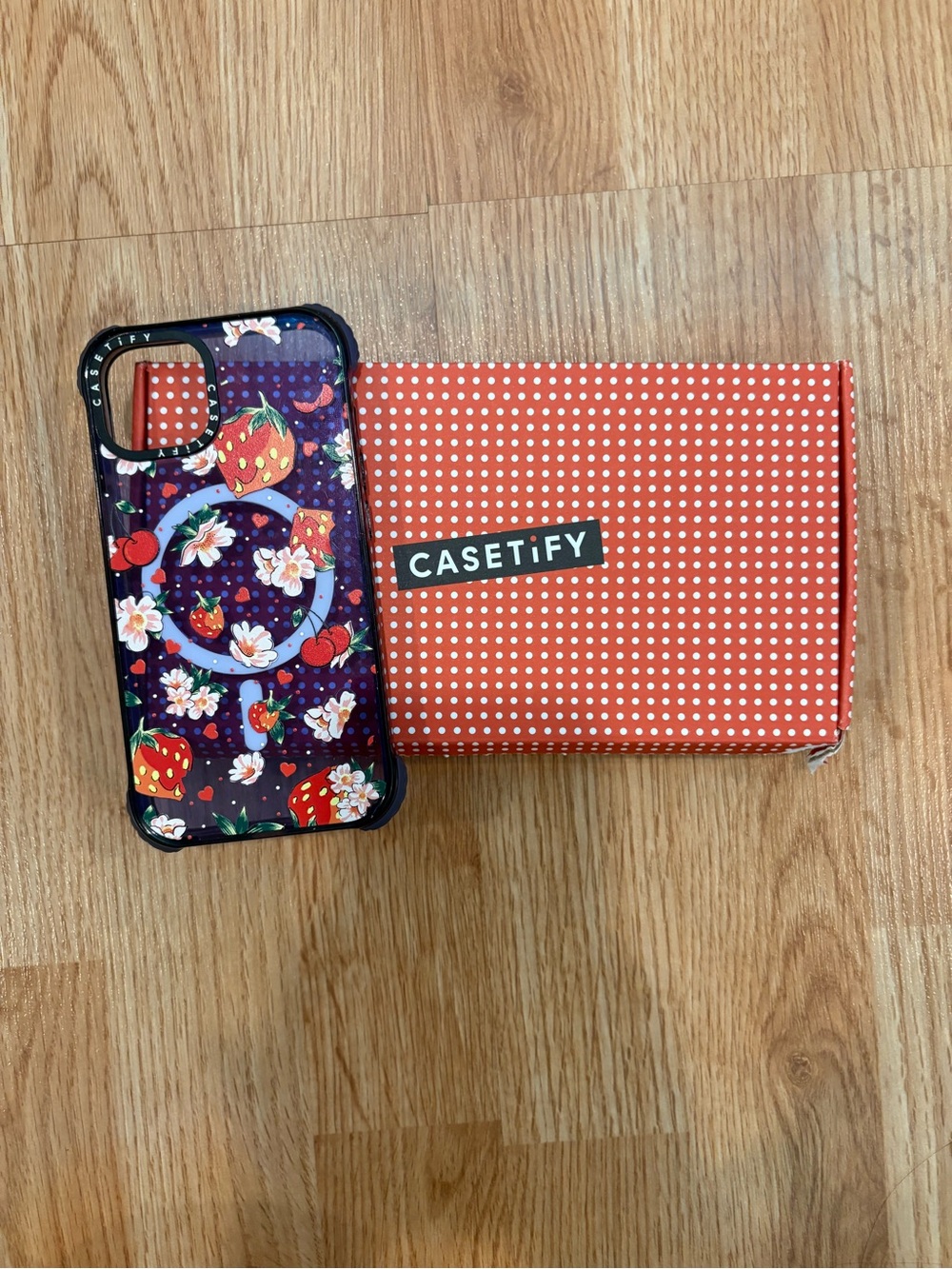 Casetify Purple Strawberry & Floral iPhone 14 Case with Red Accents